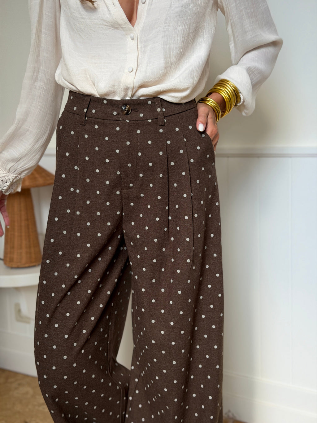 Pantalon Vivianne - Marron à Pois